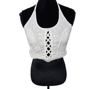 Shore Line Embroidered Sequin Fairy  Halter White  Bustier Boho Whimisy Beach M